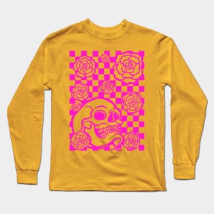 Skull and Roses Checkerboard (Pink Version) Long Sleeve T-Shirt